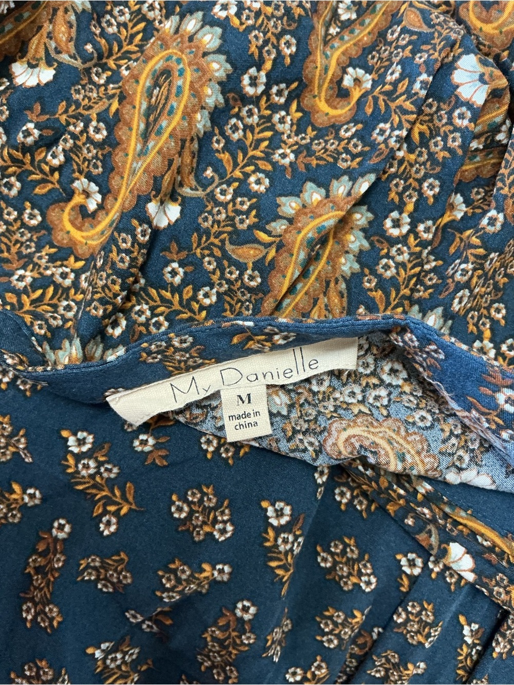 My Danielle Blue Boho Paisley Rayon Dress Size M Long Sleeve - Picture 3 of 5